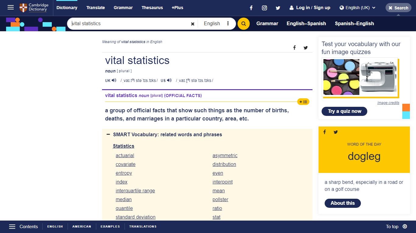 VITAL STATISTICS | meaning in the Cambridge English Dictionary