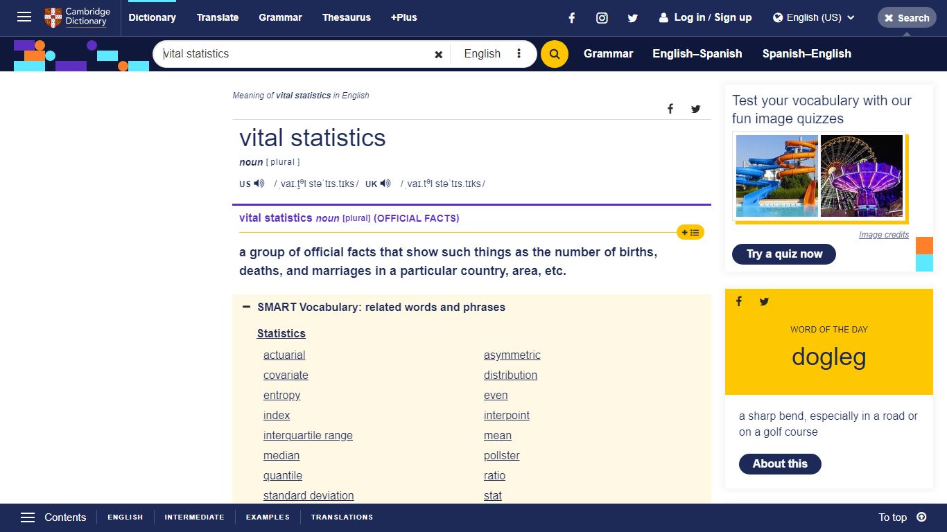 VITAL STATISTICS | definition in the Cambridge English Dictionary