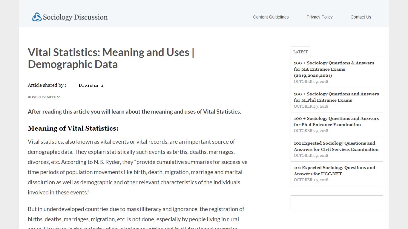 Vital Statistics: Meaning and Uses | Demographic Data
